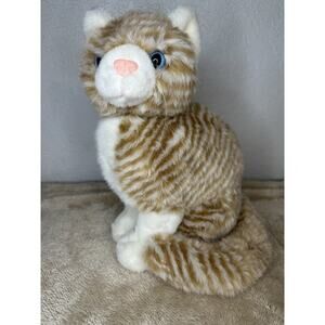 Plush Cat Realistic Orange Tabby Sitting Fun Street Blue Eyes Stuffed READ 10”